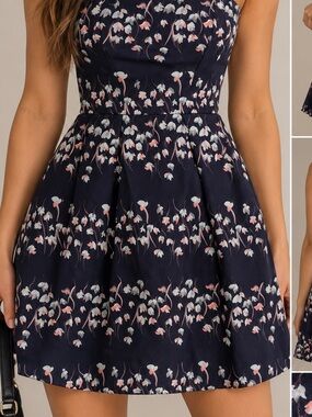 Vera Wang Lavender Label Strapless Navy Floral Dress Size 4